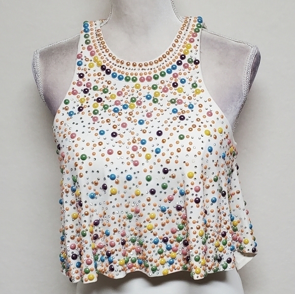 TONY Bowls Ivory Multi-color Beaded Jewel Neckline Draped Two-Piece Dress 4 - Picture 3 of 16